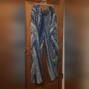 Blue Patterned Wide-Leg Pants